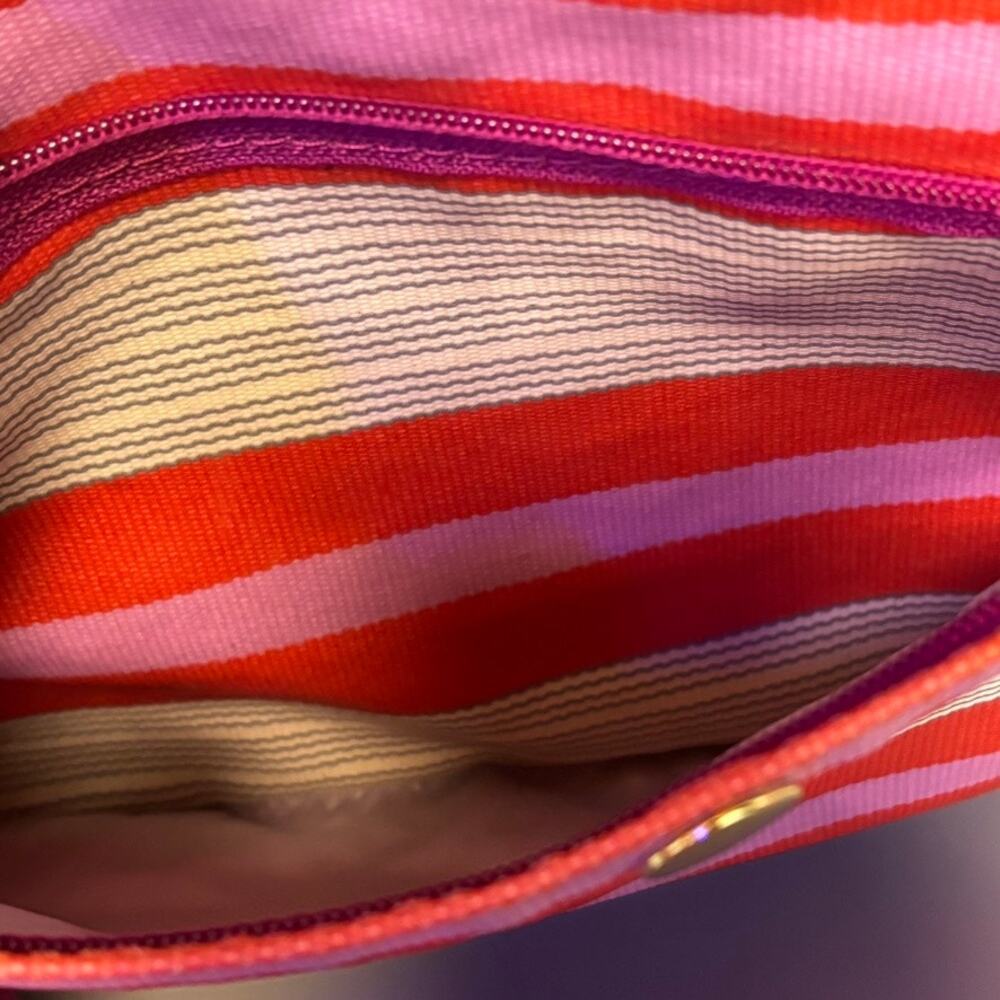 Fossil Key-Per Striped Canvas Crossbody Bag Pink Red Horizon Stripe Gold Snap - Picture 4 of 9